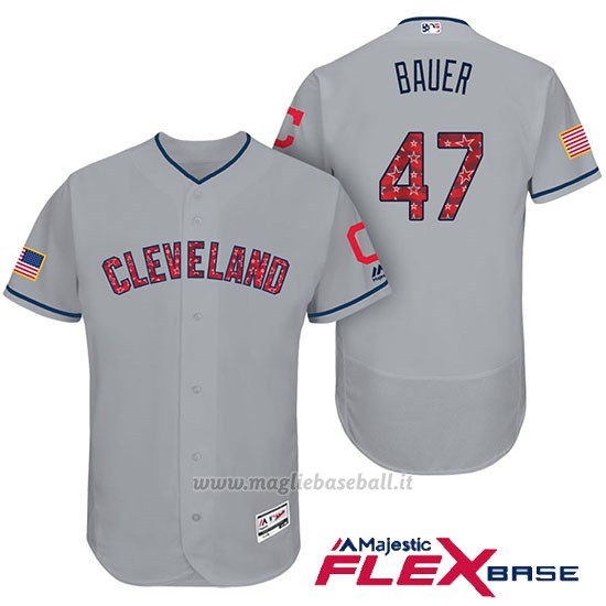 Maglia Baseball Uomo Cleveland Indians 2017 Estrellas y Rayas Trevor Bauer Grigio Flex Base